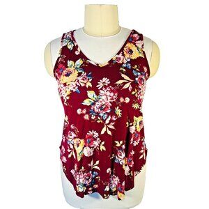 Torrid - Tank Tunic Women's Size 1X Burgundy Floral V-Neck Flared Round Hem